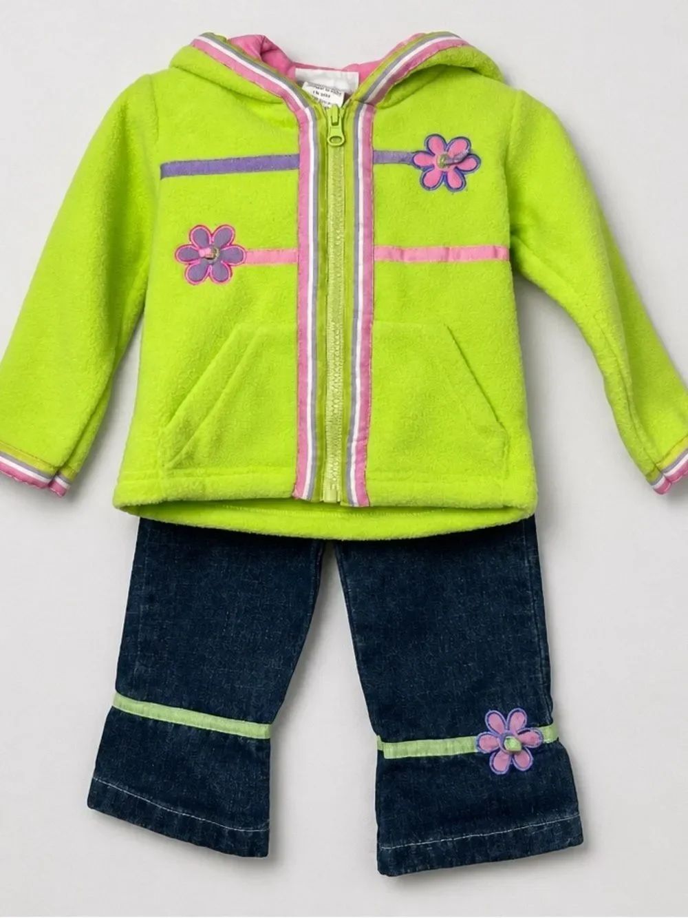 Dakota Blues bright fleece full zip hoodie & jeans floral appliqué matching set